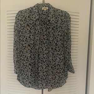 L'AGENCE Blue and yellow Leopard Print Blouse
